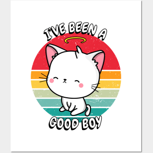 Cute white cat is a good boy Posters and Art